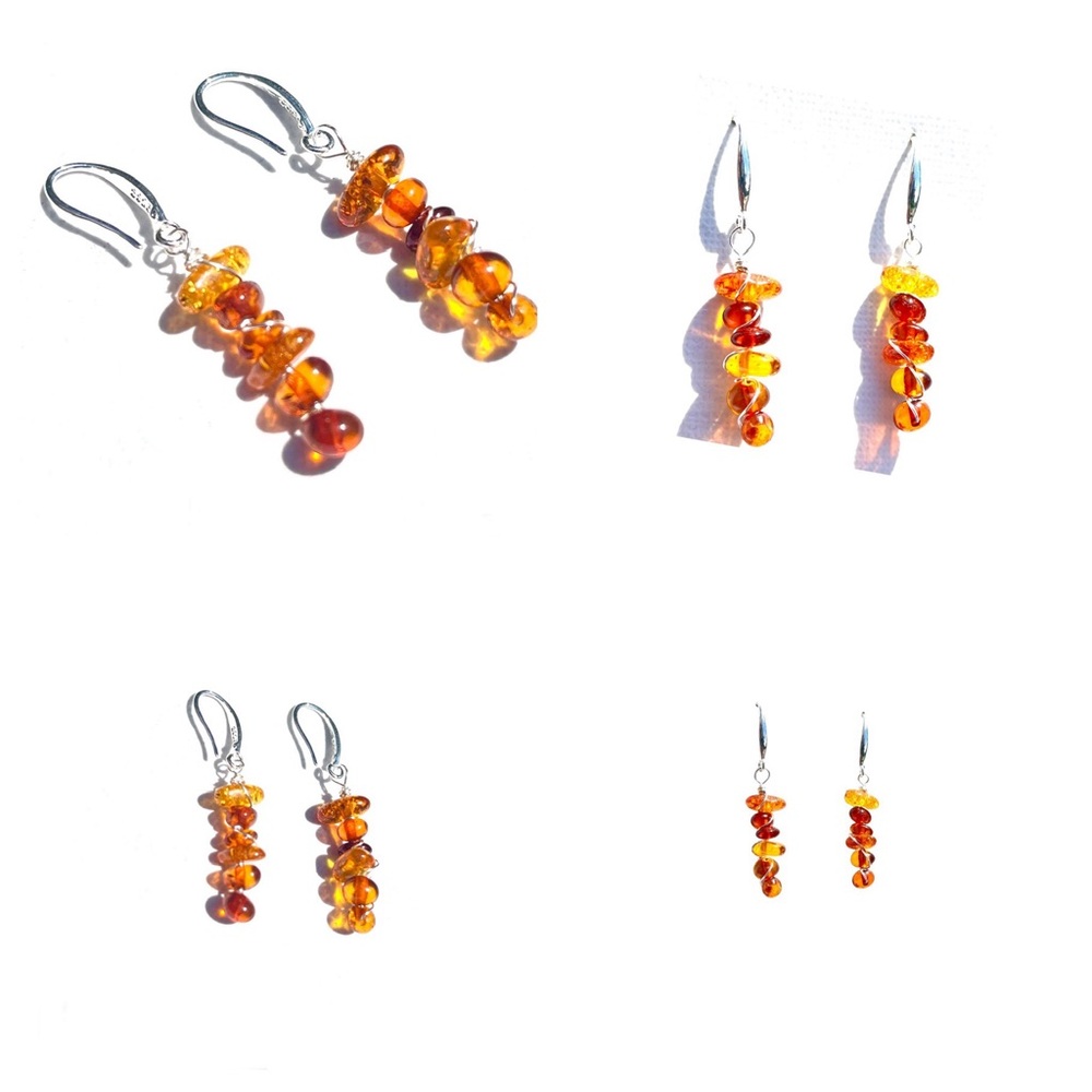 Genuine Amber & Sterling Silver wire wrapped earrings.